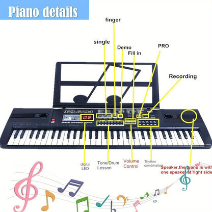 61-Key Digital Piano Keyboard with Microphone, Portable Music Piano Keyboard Electronic Keyboard Multifunctional Key Piano Musical Instrument Keyboard for Piano Music Teaching Birthday Gifts Beginner (With LCD Display)