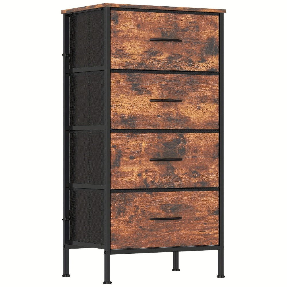 4-Drawer Chest of Drawers Metal Frame & MDF Top – Slim Bedroom Storage Unit 45x30x91cm UK