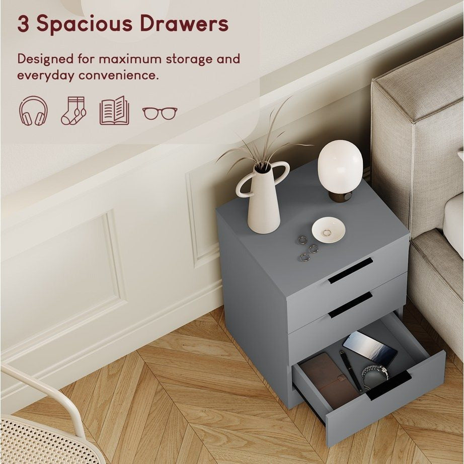 Modern 3 Drawer Bedside Table Chest of Drawers Dresser Nightstand Space Saving Storage Organizer Bedroom Furniture