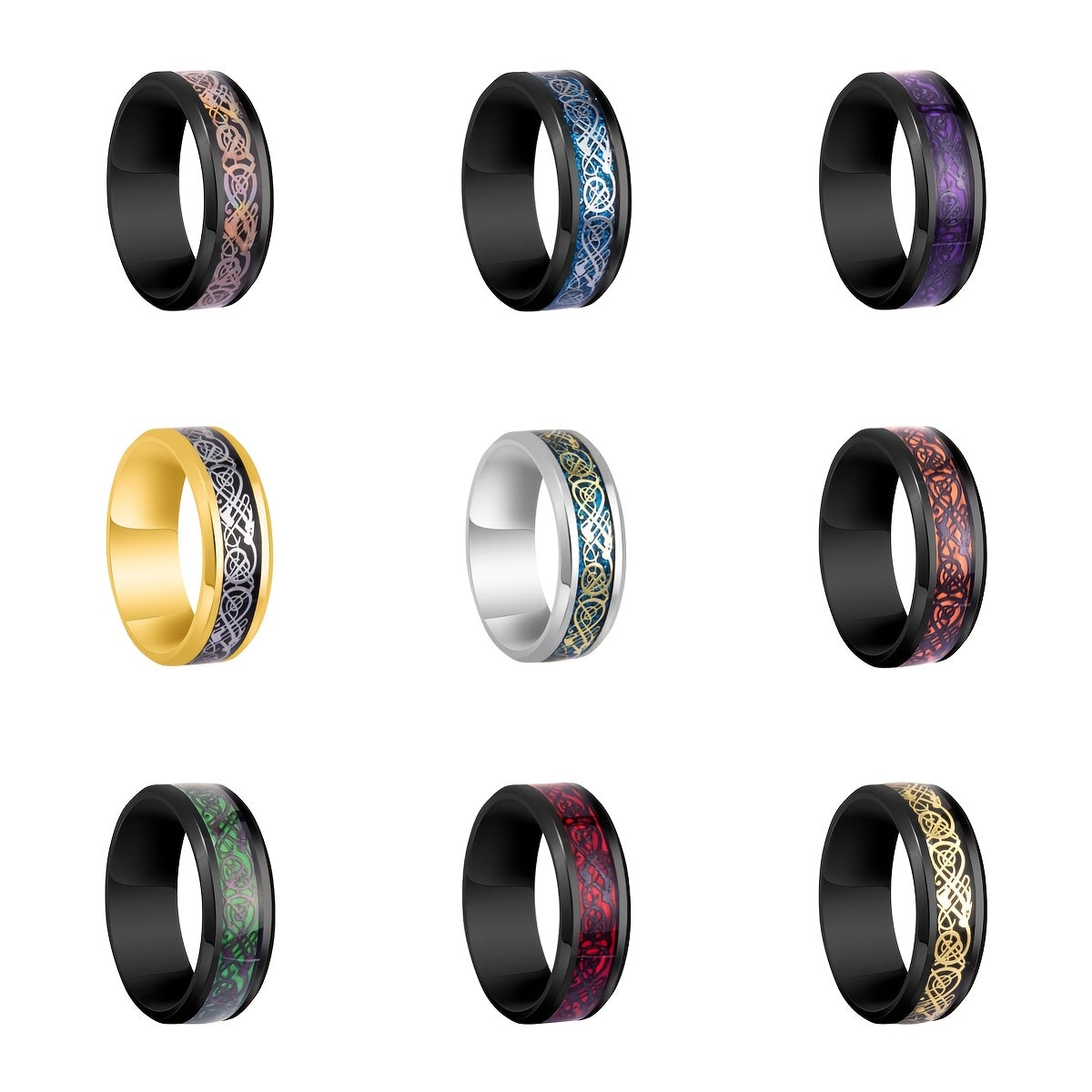 6/9pcs Stainless Steel Dragon Pattern Slice Fashion Men's Women's Finger Ring Set