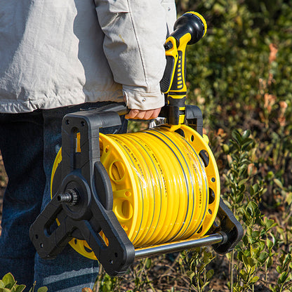 Complete Watering Kit/ Garden Hose Reel Trolley Portable With 20-50M Hose Pipe, Sprinkler Gun & Connector - Heavy Duty Watering System for Outdoor/Lawn/Car Wash (Yellow)