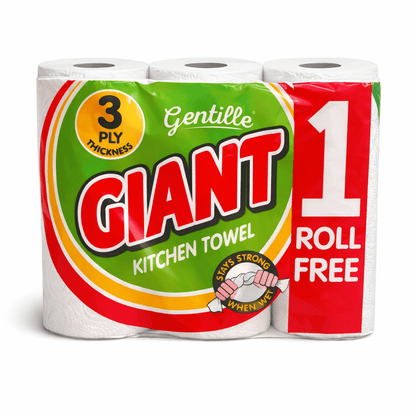 Gentille Giant 3 Ply Thickness Paper Towel | Extra Strong, Absorbent, Tough, Durable Kitchen Roll | Multipurpose Bulk Pack (12)