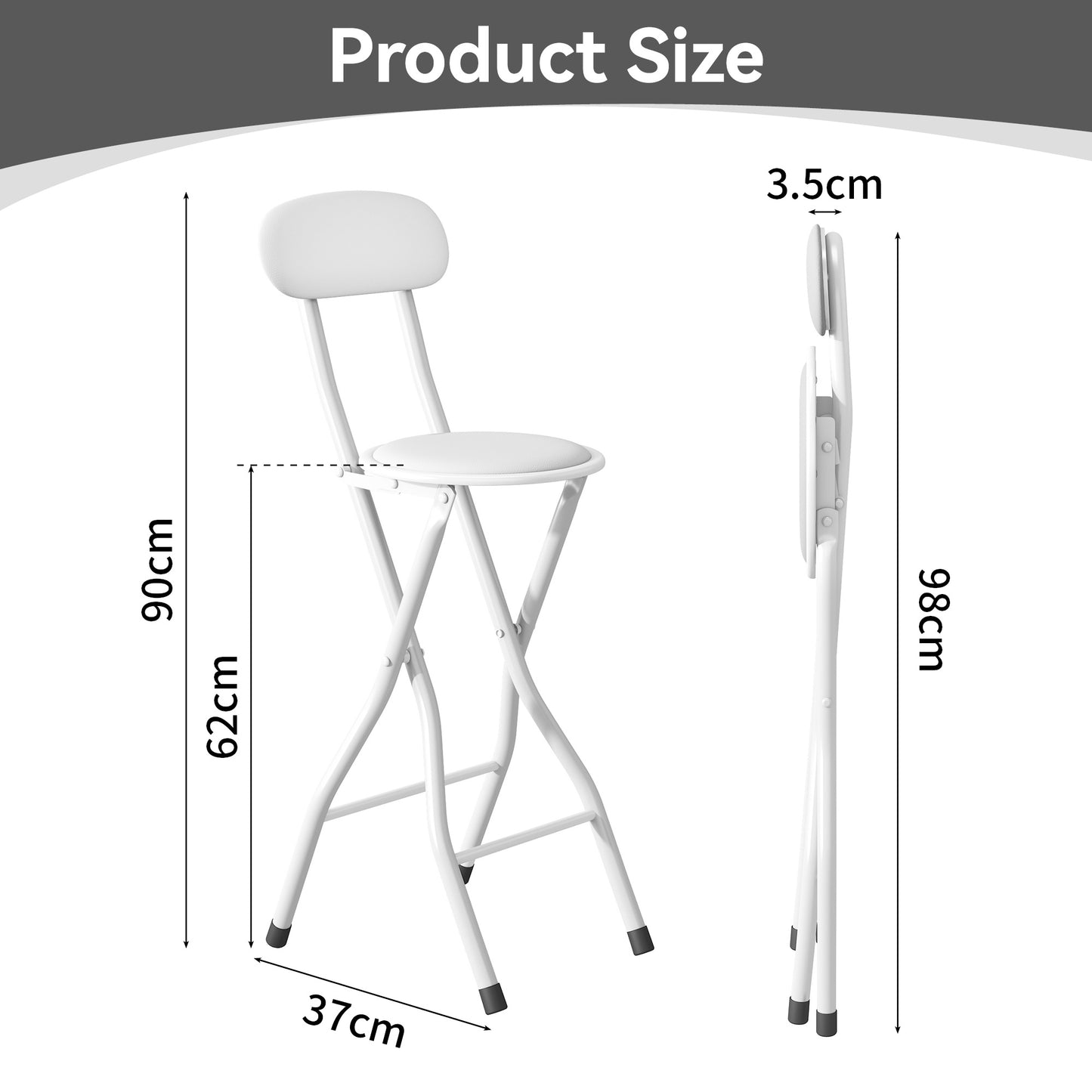 Set of 1 Folding Bar Stool, Breakfast Barstool Kitchen Restaurant Seating, Faux Leather Foldable Chair with Metal Frame, Padded High Chair