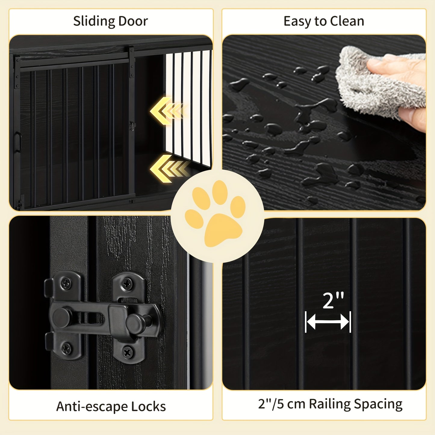 Dog Crate Furniture, 100.08cm Double Door Dog Crate with Barn Door, Dog Kennel Indoor, End Side Table Wooden Dog Crate for Small Medium Large Dog, Anti-Chew Anti-Escape, Greige, White