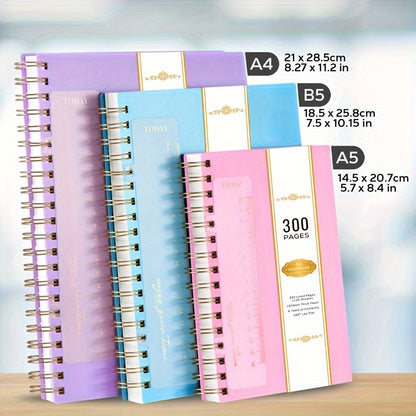 A4 Lined Notebook Notepad, Spiral Journal Notebook with 300 Pages/150 Sheets 100GSM Paper, No Bleed, Wirebound Hardback Thick Note Books for Women/Men, PVC Cover Notepad, 21 X 28.5cm, School Supplies