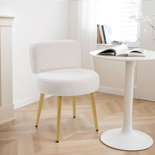 Modern Teddy Plush Fabric Fluffy Makeup Chair Kitchen Small Dining Breakfast Seat Bedroom Dressing Stool Bedroom Rest Chair Beige Metal Legs