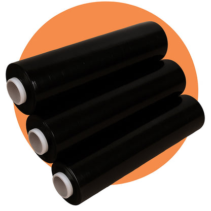 3 Rolls Heavy-Duty Black Shrink Wrap Film – 17 Micron, 400mm x 250m Stretch Wrap for Pallets, Packing & Moving