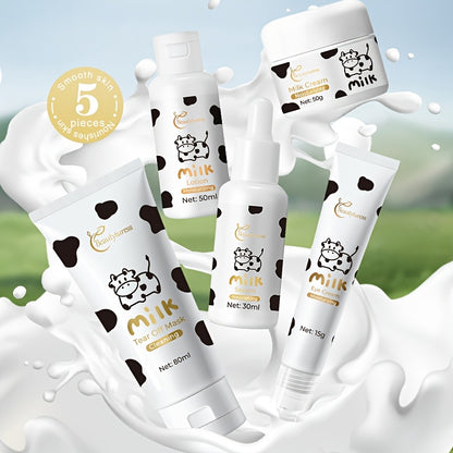 5pcs Milk Travel Skincare Set - Hydrating, Smoothing, and Lightweighting, Includes Milk, Hyaluronic Acid, and Creams - Portable and Ideal for On-the-Go Skin Care, Perfect Holiday Gift