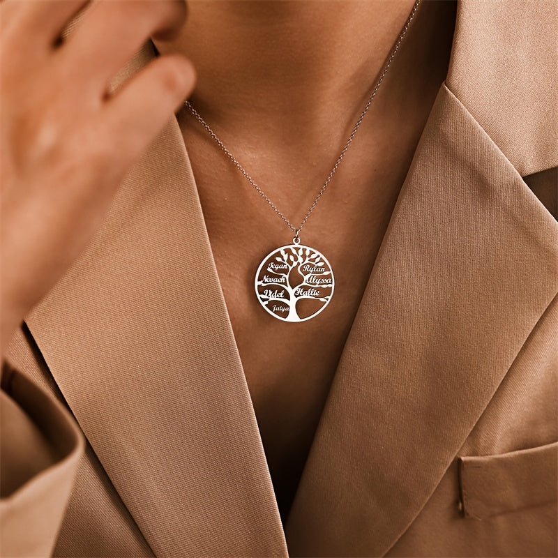 [Custom Tree of Life] 304L Stainless Steel Custom Tree of Life Necklace | Engraved with 1-8 Names | Family Name Jewelry Gift for Wives, Mothers, Grandmothers