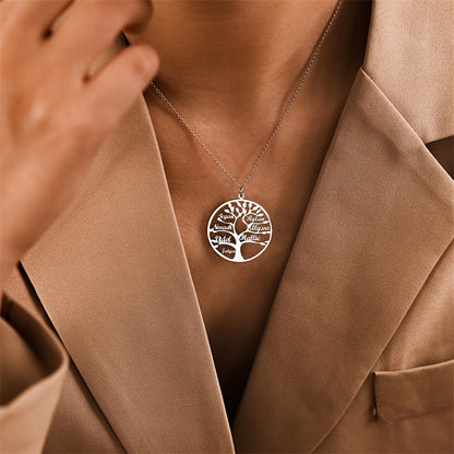 [Custom Tree of Life] 304L Stainless Steel Custom Tree of Life Necklace | Engraved with 1-8 Names | Family Name Jewelry Gift for Wives, Mothers, Grandmothers