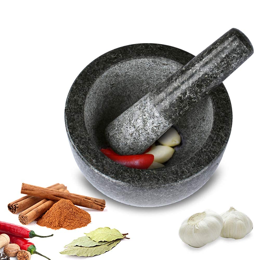 Granite Mortar and Pestle Set 16 cm Diameter Large Capacity Hard Granite Mortar Premium Solid Granite Stone