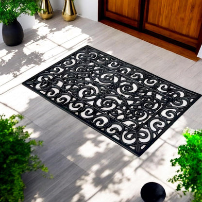 Decorative Rubber Door Mat 45x75cm – Heavy Duty Wrought Iron Effect Non-Slip Entrance Mat – Outdoor Mat with Drainage for Front Door, Patio, Garden & Back Door