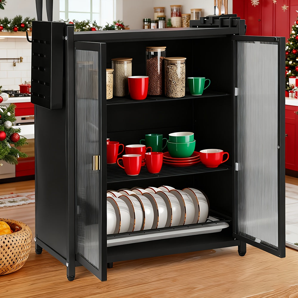 2/3-Tier Kitchen Metal Dish Storage Cabinet, Dish Rack for Kitchen, Kitchen Storage Unit, Kitchen Organizers And Storage, Multifunctional Kitchen Organizer, Kitchen Counter Extension for Plates And Bowls, for Home Kitchen, Utility Racks