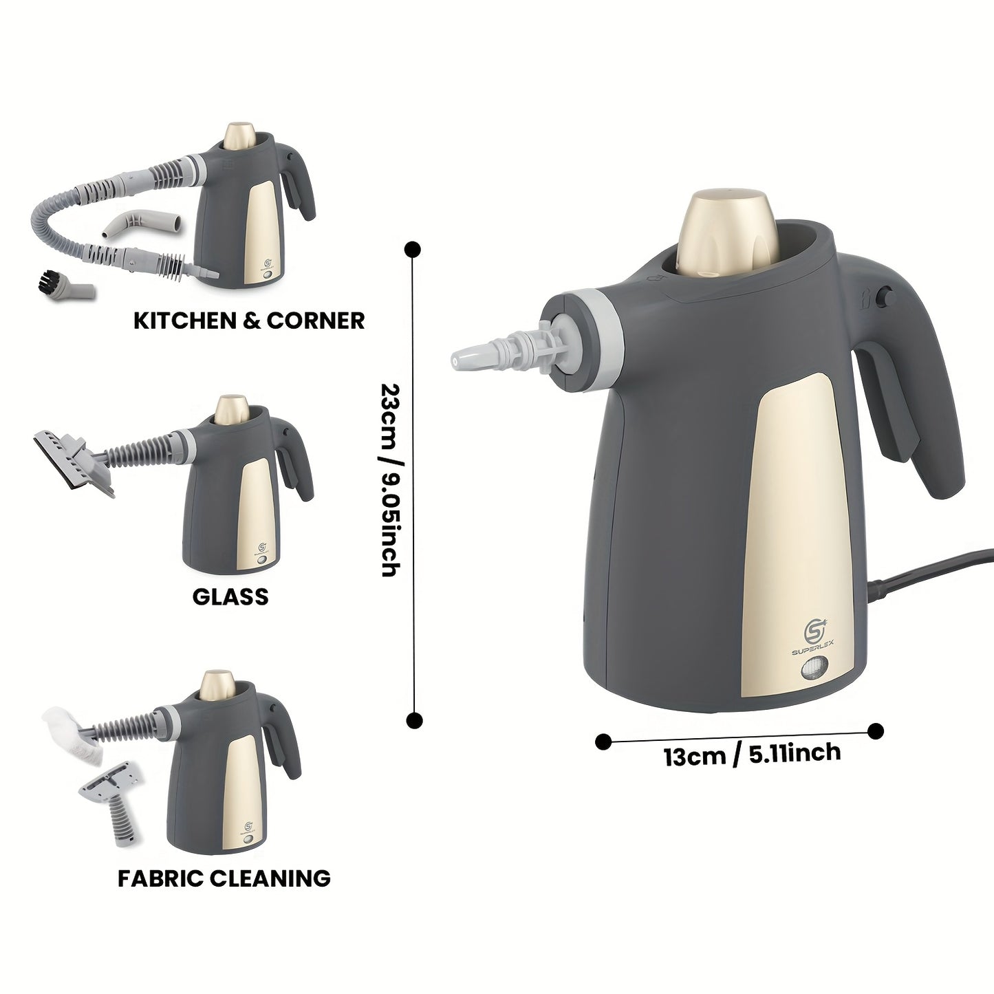 SUPERLEX 10-in-1 1050W High-Power Handheld Steam Cleaner, Includes 9 Accessories. Chemical-free, With A Safety Lock, Safe For Children And Pets. Suitable For Home, Office, And Car, Can Clean Tiles, Windows, Furniture, And Fabrics.