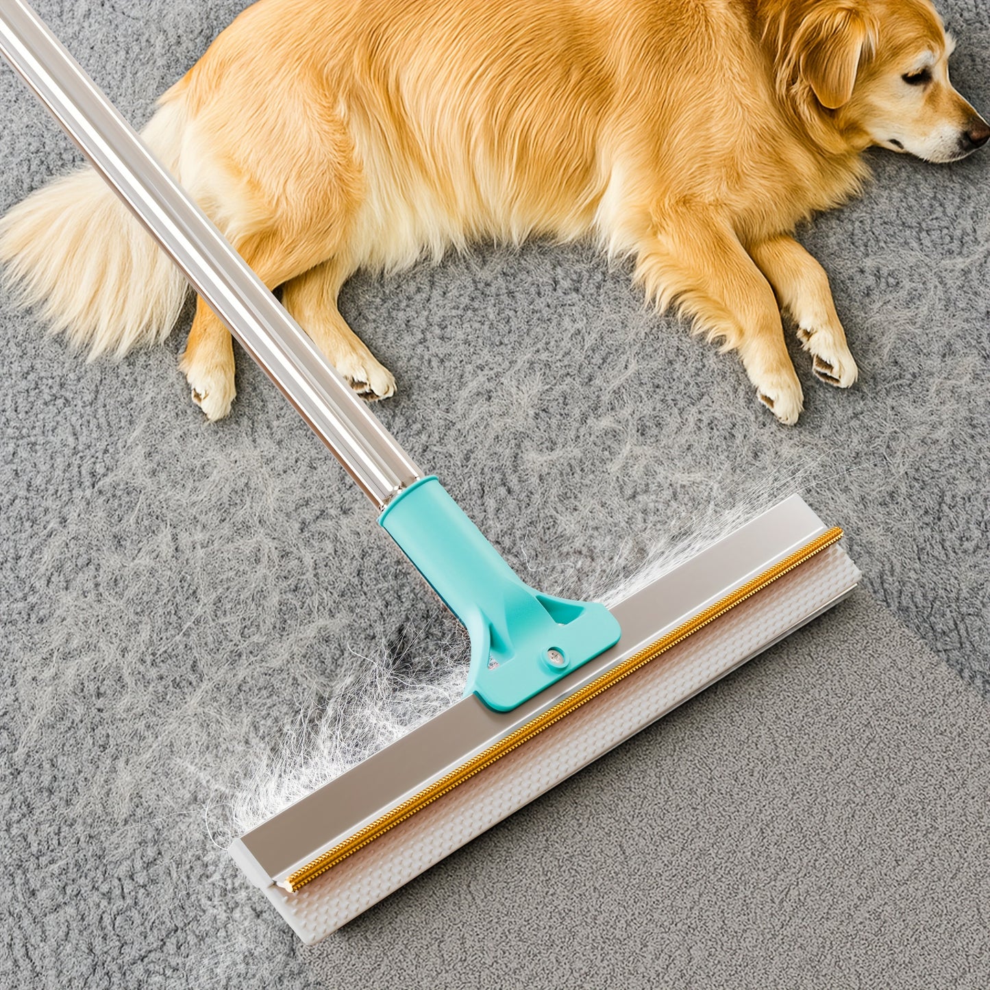 Pet Hair Remover & Carpet Rake - 129.54 cm Long Handle, Extra Wide Head for Deep Clean On Carpets, Rugs And Carpeted Stairs, Reusable Dog And Cat Hair Tool, Spring Cleaning Essential