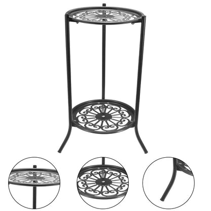 1PC Black Balcony Flowerpot Rack, 2-story Metal Plant Display Rack, Circular Display Base for Office and Living Room, Size 23*23*56cm