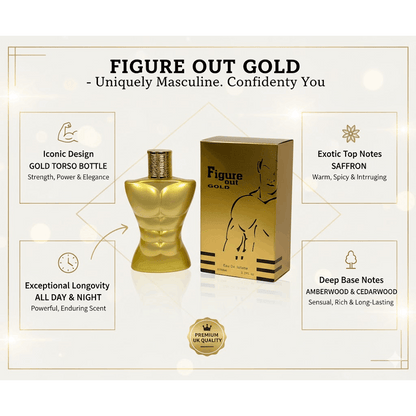Premium Long Lasting Perfume For Men - FIGURE OUT GOLD Men'S EDT 100ml Spray | Aromatic Experience Irresistible High-Quality Fragrance for the Modern Man | Premium Saffron & Amberwood Notes | Masculine, Elegant, & Exclusive Scent for Him To Attract Women