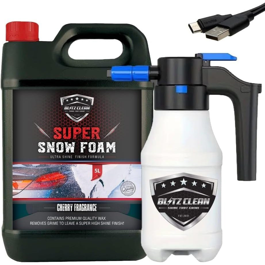 Snow Foam Plus Rechargeable Automatic Snow Cannon Sprayer Gun For Car Van Caravan 5L Super Thick Pre Wash Pressurised Snow Cannon Lance Kit No Jet/Pressure Washer Needed