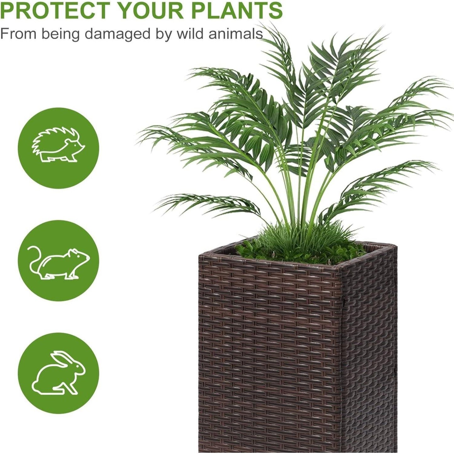 Taylor & Brown 2 Pack Tall Rattan Wicker Planters with Removable Liner, Large Indoor Outdoor Plant Pots 61cm x 30.5cm