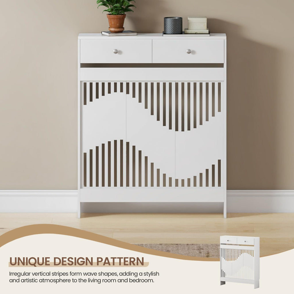 Radiator Cover with 78cm, 109cm, Wood, White MDF Drawers Storage Modern Contemporary