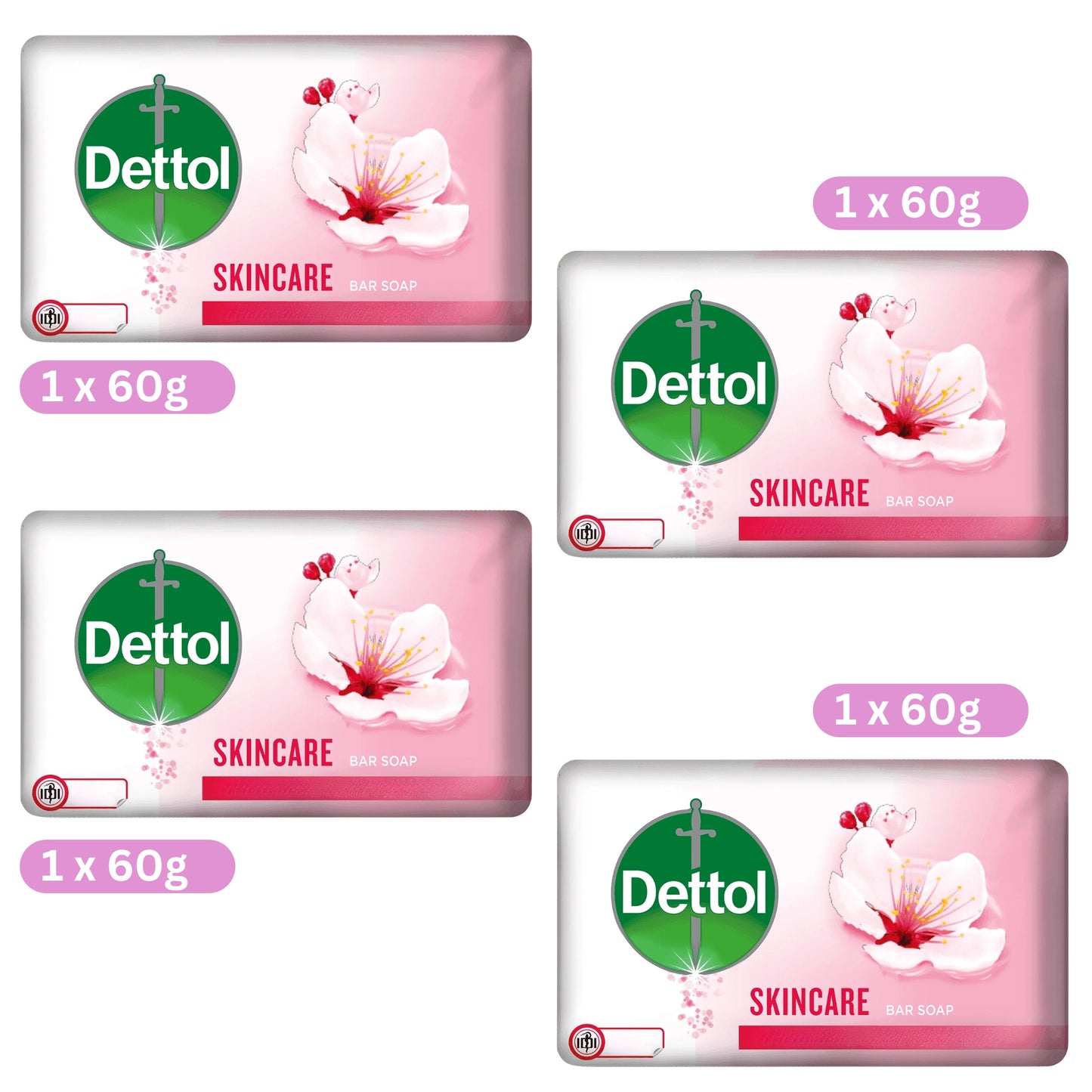 Dettol 4 Pack Soap Bars (Original, Skincare, Cool and Fresh) 60g Each