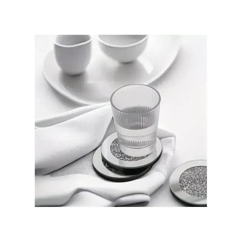 Serena's® Set of 4 Crystal Coasters – 10cm Glass Mirrored Drink Coasters with Glitter Crushed Diamond Design – Elegant Coasters for Home, Kitchen, Bar, or Table Decoration