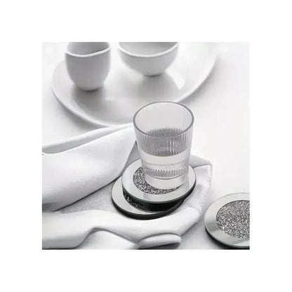 Serena's® Set of 4 Crystal Coasters – 10cm Glass Mirrored Drink Coasters with Glitter Crushed Diamond Design – Elegant Coasters for Home, Kitchen, Bar, or Table Decoration