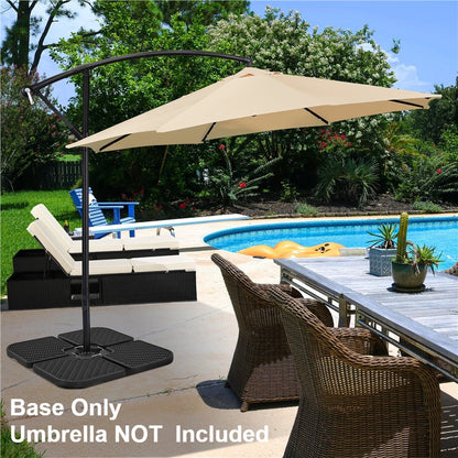 Costoffs 4-piece Umbrella Base Stand Fillable Patio Umbrella Base with Anti-slip Base, Cantilever Market Umbrella for Outdoor/Lawn/Garden/Backyard, Black