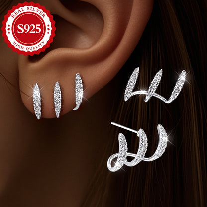 Pair of Women's S925 Silver Claw-Set Super Sparkling Synthetic Synthetic Zirconia Stud Earrings, Blingbling Dazzling, Exquisite and Cute, Luxurious and Elegant, Suitable for Various Occasions, Gift, Hypoallergenic