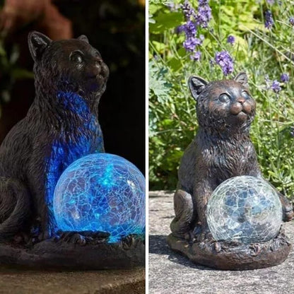 Garden Mile Novelty Cat Garden Ornaments Outdoor Solar Powered Ornaments Cat Statue With Multicoloured Led Lights Weatherproof Durable Animal Lights For Patio Solar Garden Ornaments Home Decor