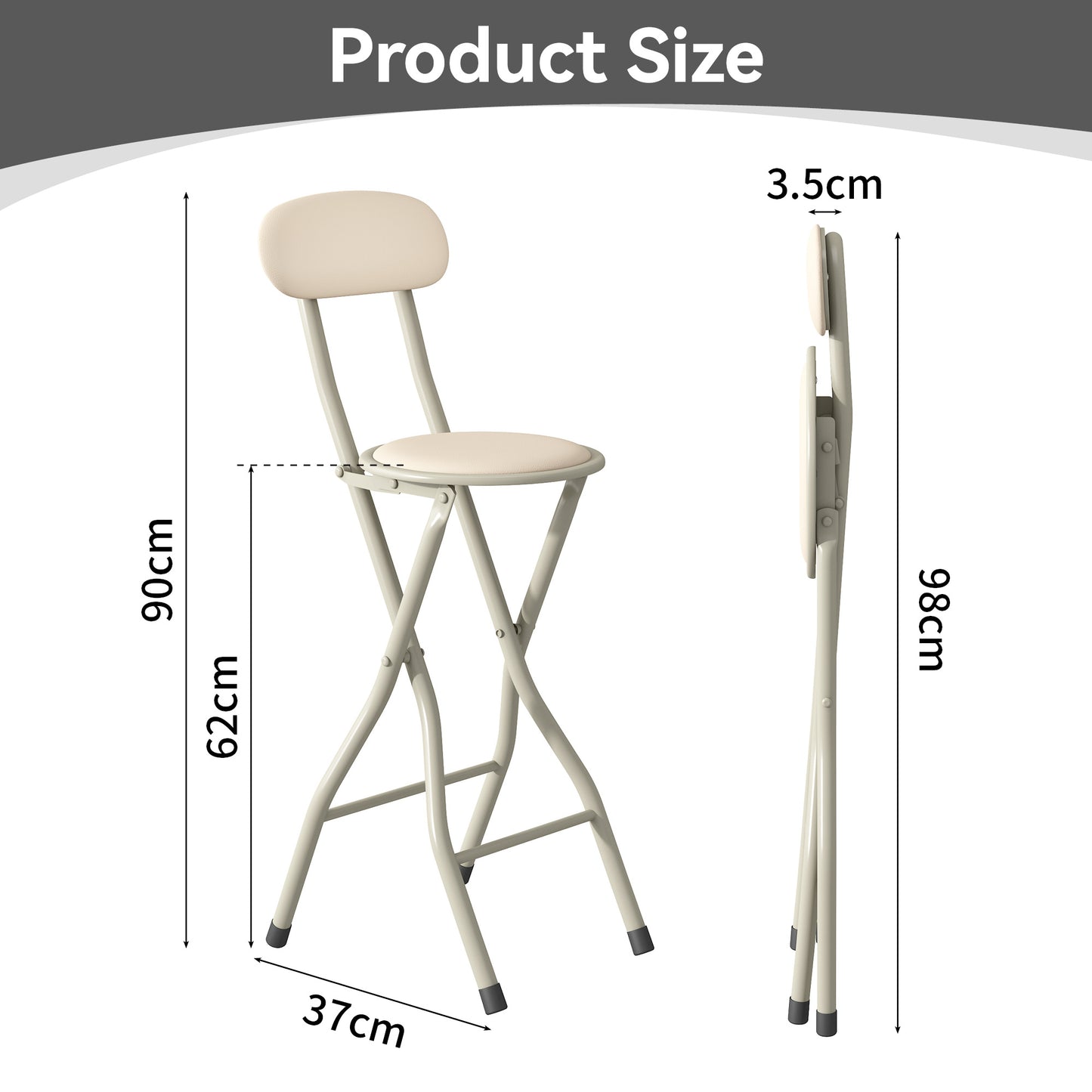 Set of 1 Folding Bar Stool, Breakfast Barstool Kitchen Restaurant Seating, Faux Leather Foldable Chair with Metal Frame, Padded High Chair