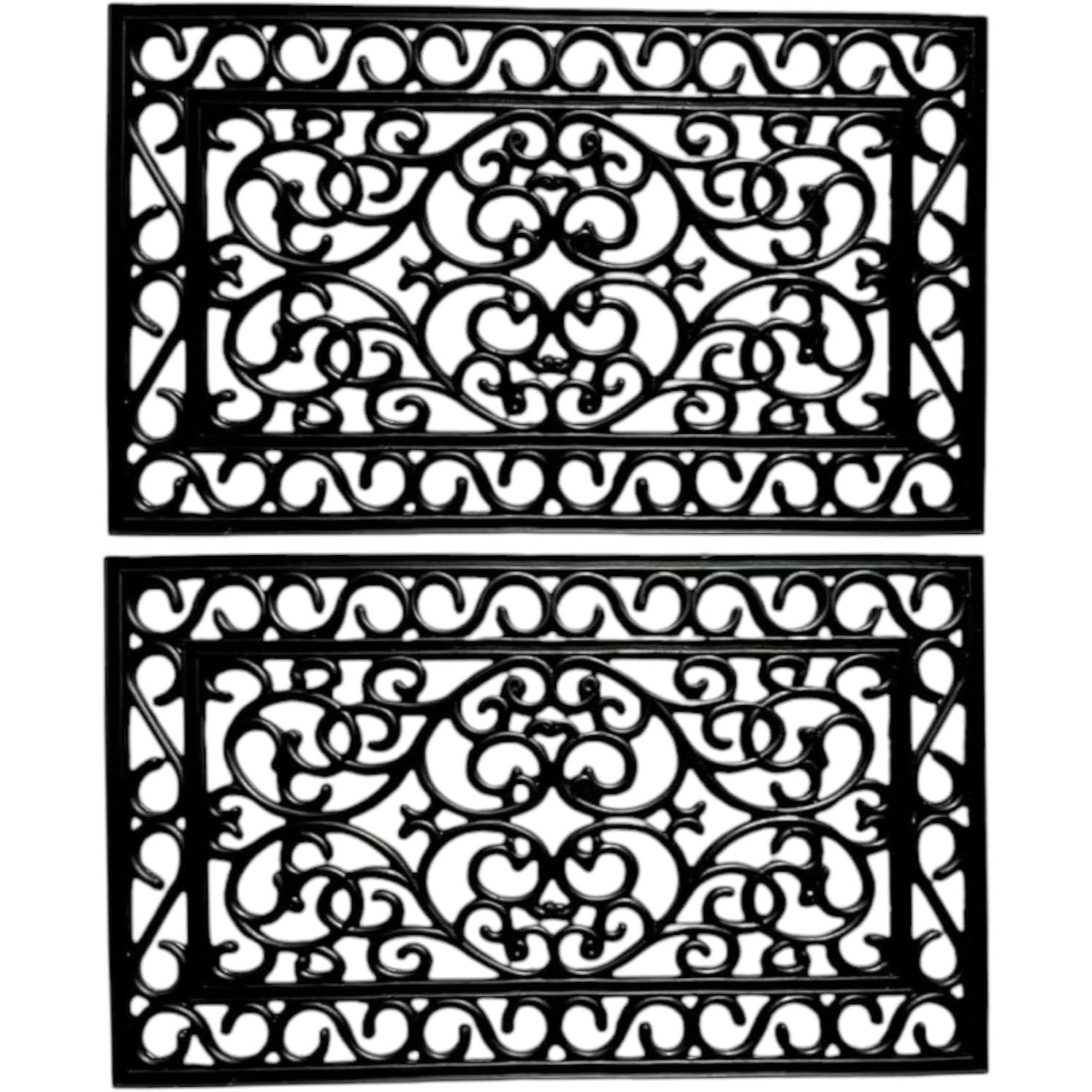 Rubber Door Mat 45x75cm Heavy Duty Wrought Iron Effect – Non-Slip Outdoor Entrance Mat with Drainage for Front Door, Back Door, Patio & Garden | Pack of 1 or 2
