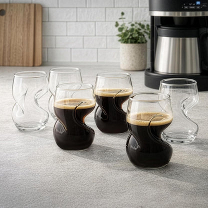 6pcs Wave Shape Drinking Glasses, 400ml Curved Creative Glassware for Cocktails, Juice, Soda, Beer, Whisky & Tea