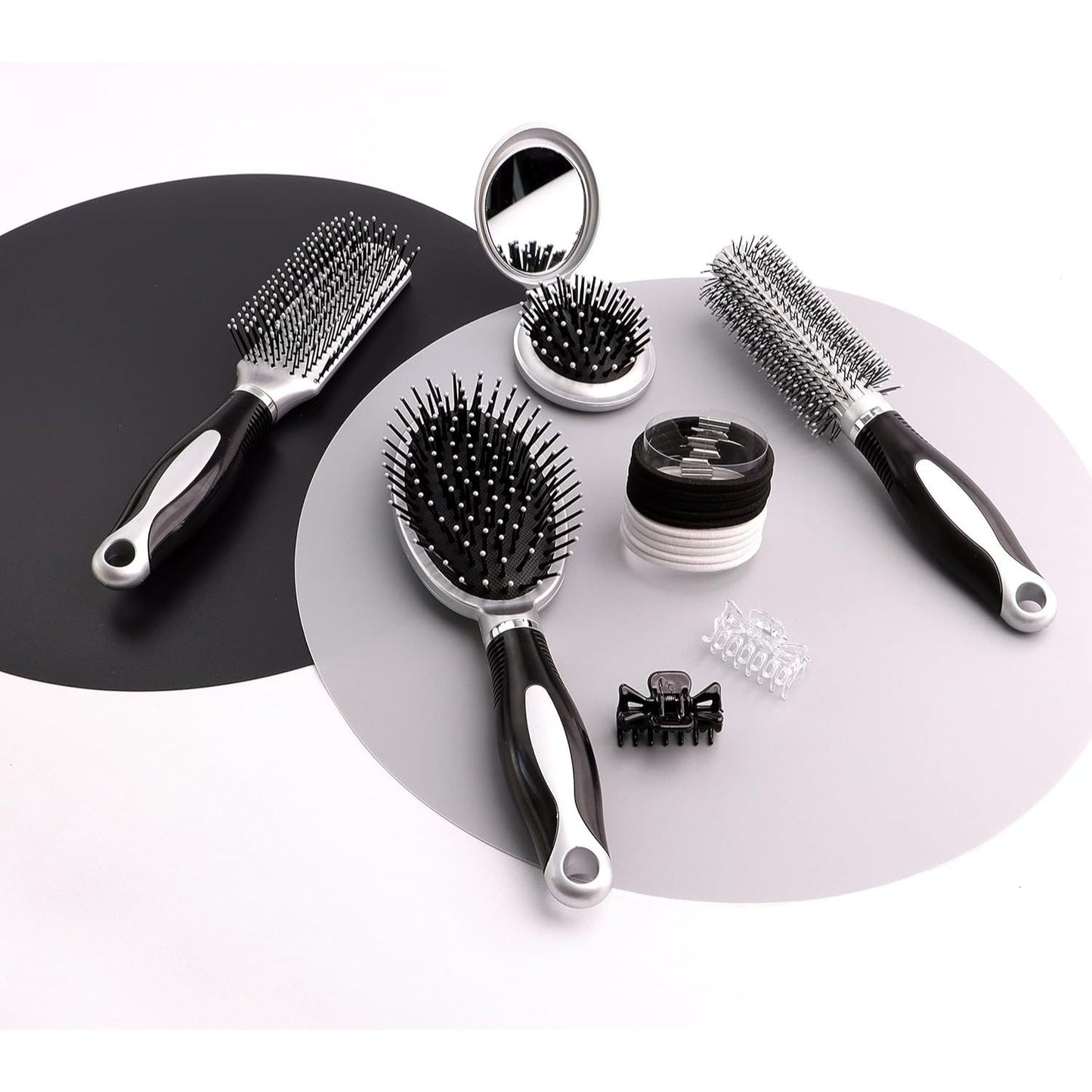Professional 16pcs Hair Care Kit Set Features Curling Brush Paddle Brush Styling Brush Butterfly Clips a Compact Brush Mirror and Hair Bands for Womens & Girls