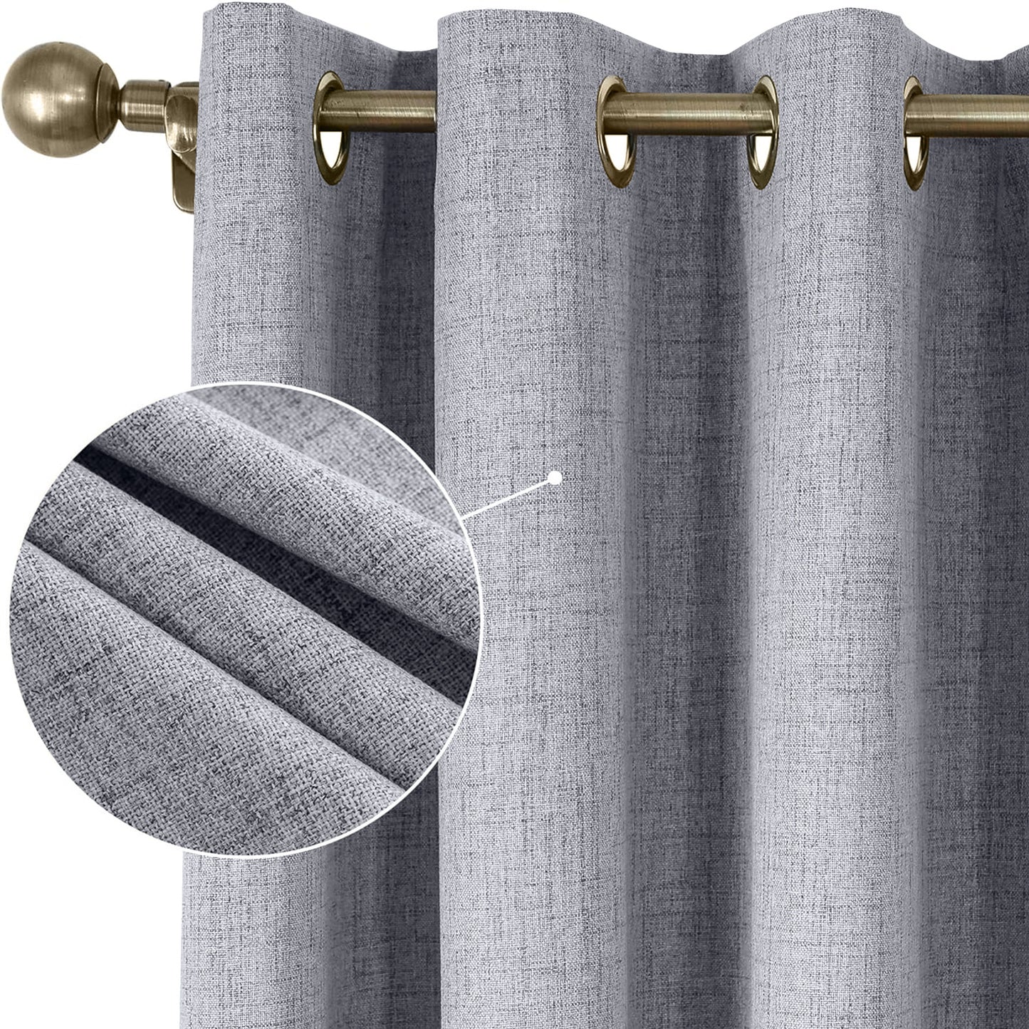 2pcs Linen Textured Blackout Curtains – Linen-Look Coated Thick Fabric Grommet Top Drapes for Bedroom & Living Room, Noise Reducing Energy Saving Window Panels for Home Decor 135GSM