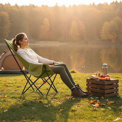 Portable High-Back Moon Chair (Three-Position Adjustment) Seat or Recline, Side Storage Pocket,Foldable Outdoor Chair Camping Picnic Lounger, Midday Rest Fishing Chair, Garden Seat Three Colours Available (Complimentary Storage Bag)