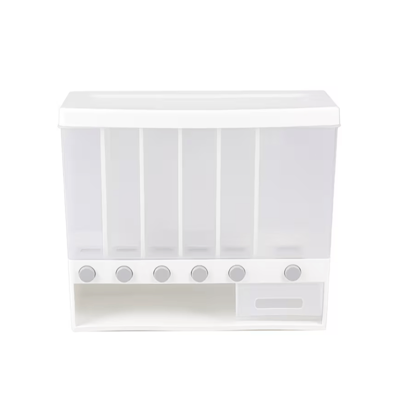 6 in1 Cereal Dispenser Dry Food Dispenser Storage Container Wall Mount Cereal Grain Rice Dispenser 6 Grid Rice Dispenser Food Bucket for Kitchen Home