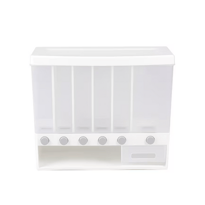6 in1 Cereal Dispenser Dry Food Dispenser Storage Container Wall Mount Cereal Grain Rice Dispenser 6 Grid Rice Dispenser Food Bucket for Kitchen Home