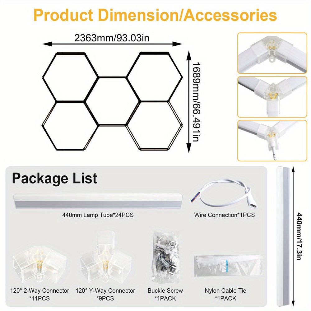 Hexagonal LED Garage Lights: Upgraded to 24 Sets Of Ultra Bright Ceiling Lights, Garage Lights, Detail Lights, Hexagonal Lighting, Suitable for Garages, Car Washes, Detail Stores, Hair Salons, Gyms, And Shops with Larger Sizes