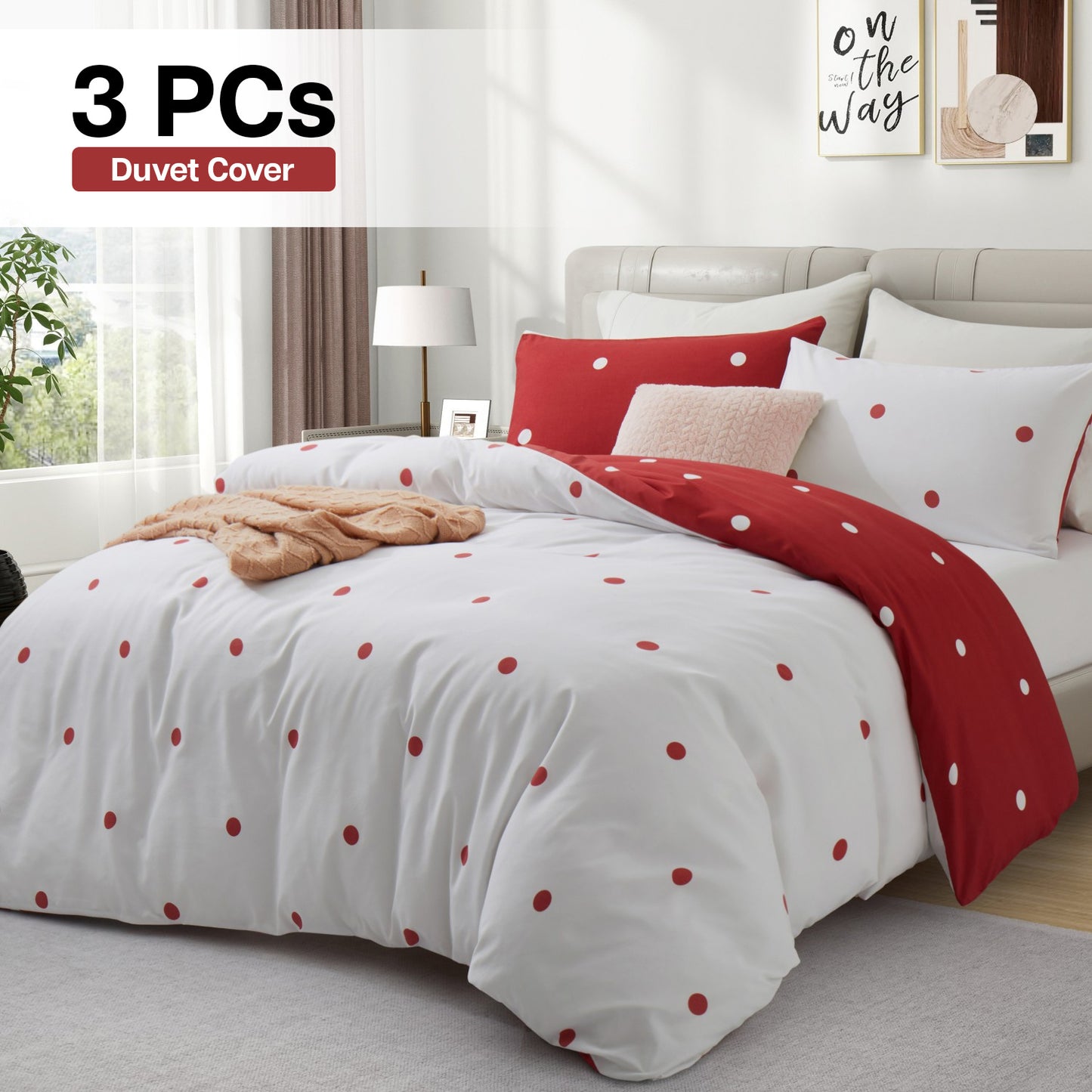 3pcs Polka Dot Printed Reversible Duvet Cover Set - with Pillowcases Soft & Breathable Microfiber, Button Closer, Machine Washable, wrinkle free & Durable – perfect for Bedroom, Guest Room All Sizes Available