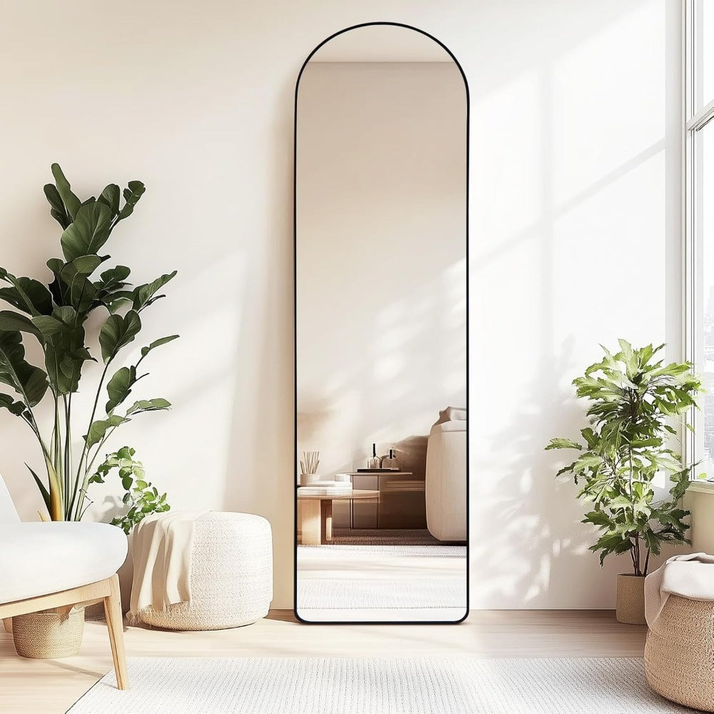 Full-Length Arched Mirror 150x40 cm / 160x50 cm – Large Standing Floor Mirror with Sleek Aluminum Frame – Modern Full Body Mirror for Bedroom or Hallway