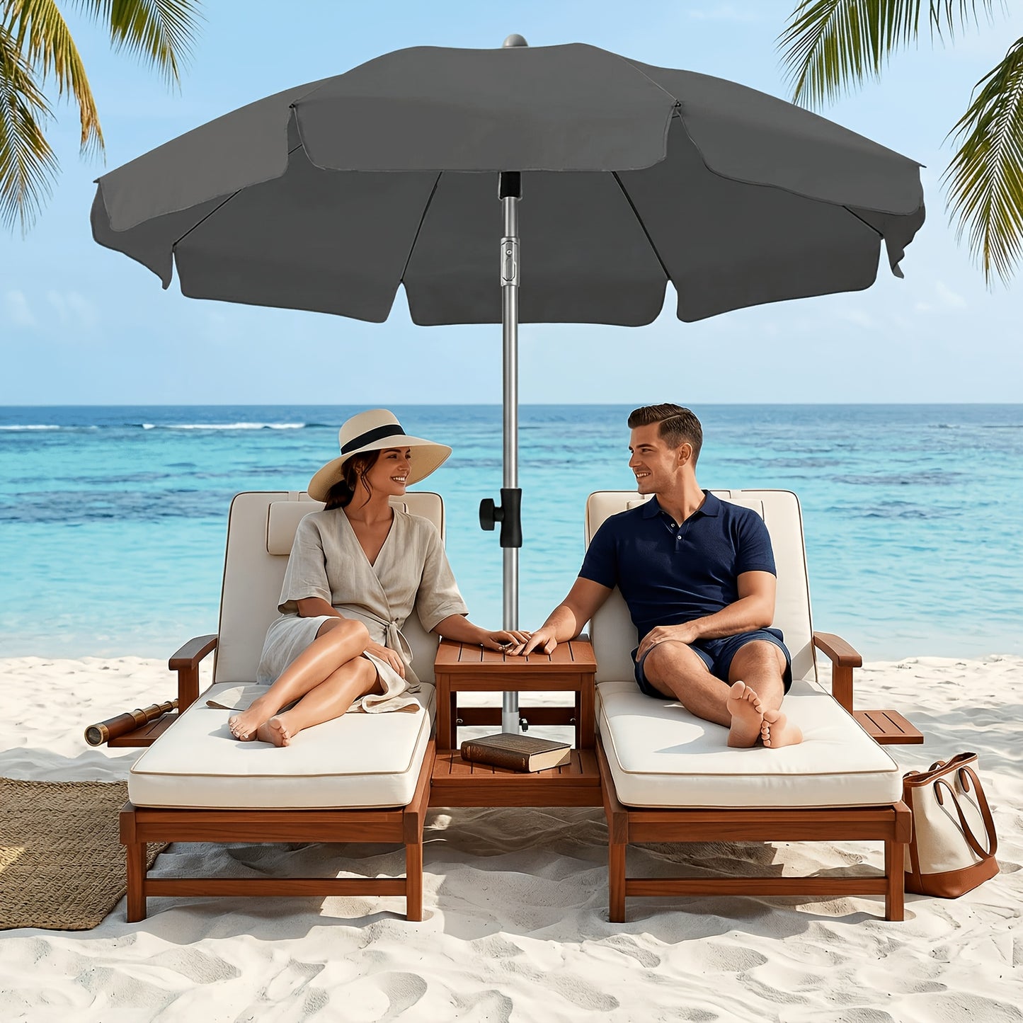2 X 2m Parasol, Market Umbrella, Round Garden Umbrella, 8 Steel Braces, Base Not Included, Patio Umbrella for Garden, Balcony And Patio, Grey/ Beige/ Blue/ Orange