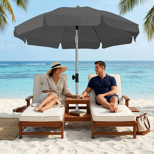 2 X 2m Parasol, Market Umbrella, Round Garden Umbrella, 8 Steel Braces, Base Not Included, Patio Umbrella for Garden, Balcony And Patio, Grey/ Beige/ Blue/ Orange