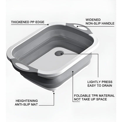 3-in-1 Collapsible Chopping Board with Drain Plug – Multi-Purpose Folding Cutting Board for Kitchen, Camping & Outdoor Use | Non-Slip Wash Basin, Portable Tub & Storage Container