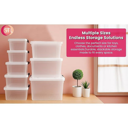 Clear Plastic Storage Boxes with Lids, Heavy-Duty Durable Stackable Plastic Storage Containers, Underbed Storage Boxes, Secure Clip-Lock Lid for Home, Office, Kitchen, Toys (3, 12ltr)