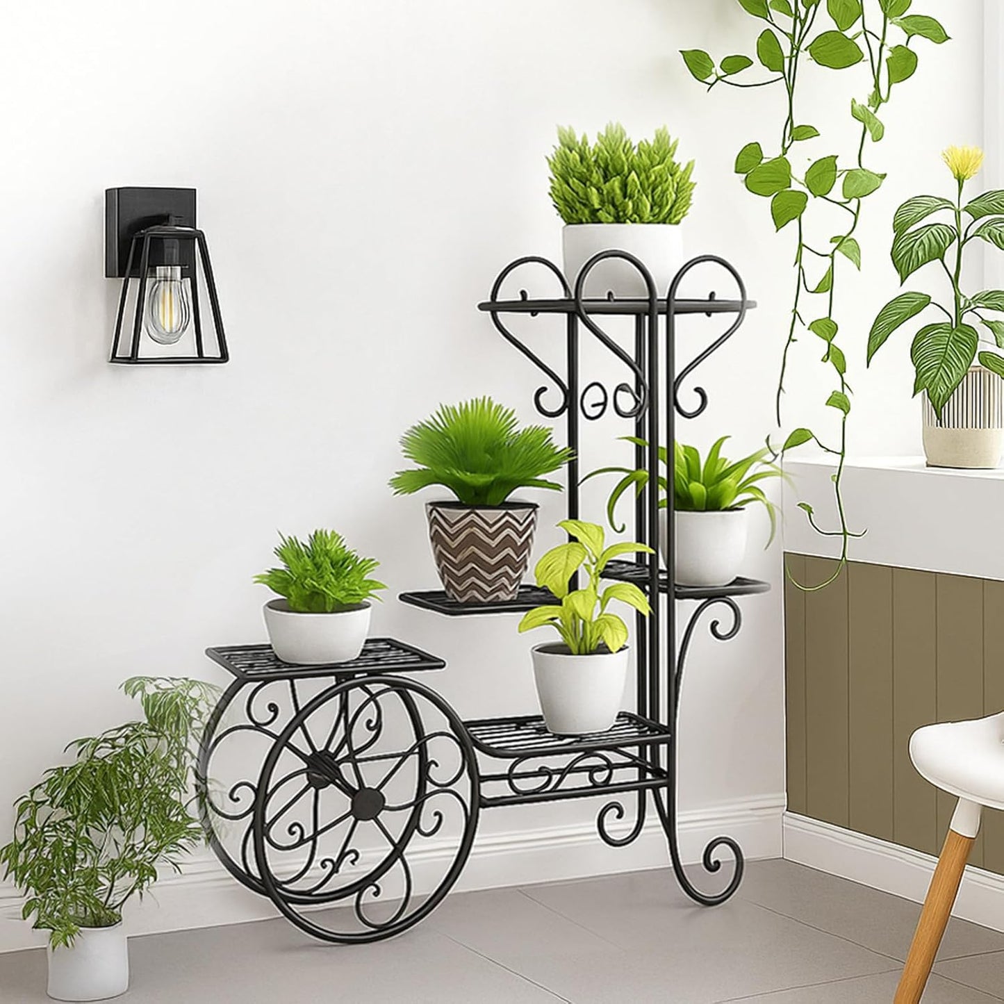 3 Tier Metal Plant Stand Indoor Outdoor, Decorative Flower Pot Display Rack Floor Standing Iron Planter Shelf for Garden, Balcony, Patio, Home Décor, Holds 4 Flower Pots