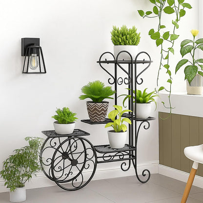 3 Tier Metal Plant Stand Indoor Outdoor, Decorative Flower Pot Display Rack Floor Standing Iron Planter Shelf for Garden, Balcony, Patio, Home Décor, Holds 4 Flower Pots