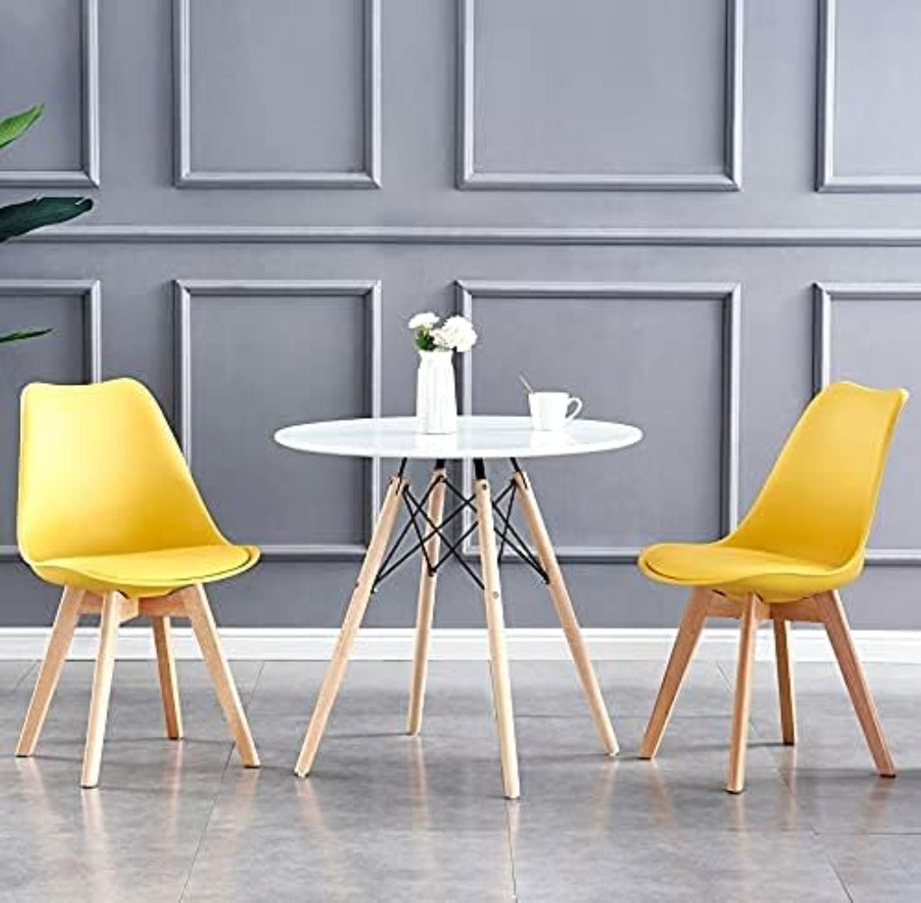 Set of 2 Retro Dining Chairs with Wooden Legs & Cushion Pad – Ergonomic Curved Backrest, Faux Leather Seat, 10 Colours, 120kg Capacity for Home, Office & Lounge
