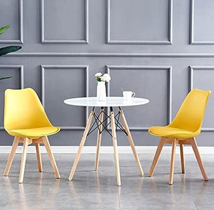 Set of 2 Retro Dining Chairs with Wooden Legs & Cushion Pad – Ergonomic Curved Backrest, Faux Leather Seat, 10 Colours, 120kg Capacity for Home, Office & Lounge