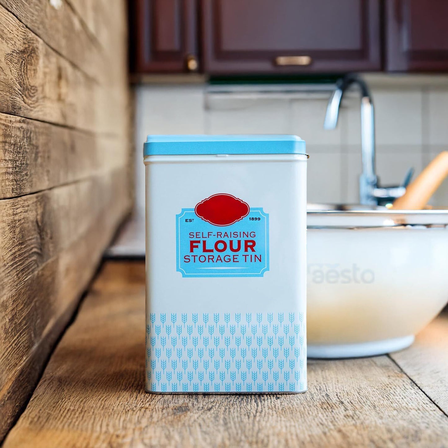Flour Storage Containers | Self Raising Flour Tin with Lid |1 Kg| 18.5 X 9.2 X 12 Cm Storage Tins to Keep Flour Fresh & Clean (Self Raising & Plain)